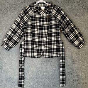 Worthington Women's Black White Plaid Wool Blend Belted Blazer Jacket Size Small